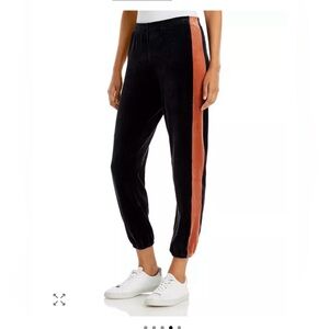 Monrow Midnight Blue Velvet Joggers with Rust Side Stripe L